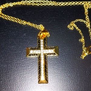 Gold Jeweled Cross Necklace With Chain